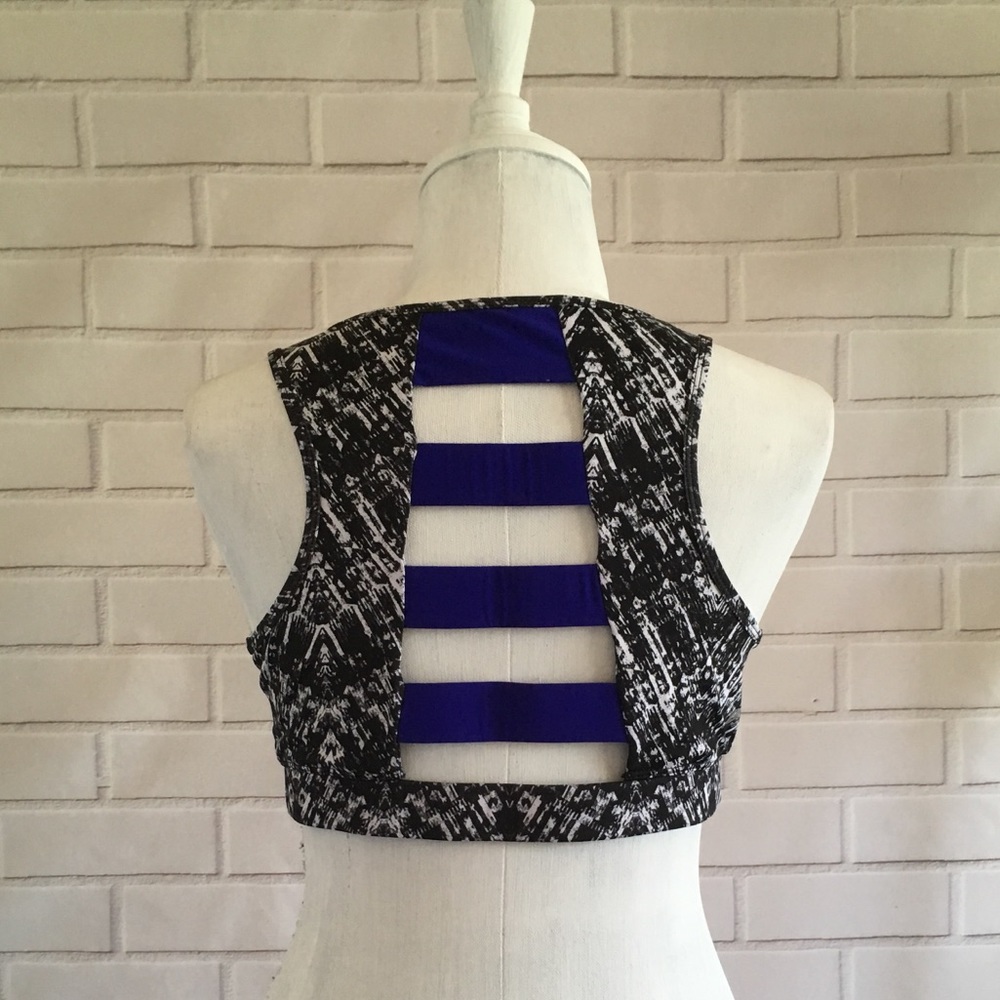 90 Degrees By Reflex Blue Panel Sports Bra Large